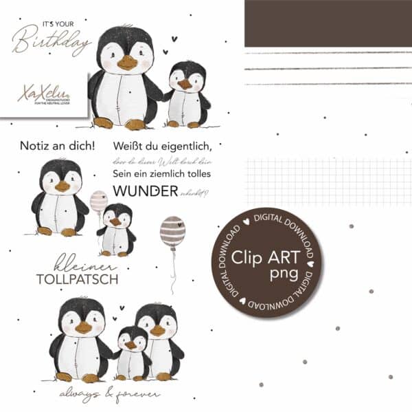 pingo, pinguin Digistamp, clipart xaxeludesign