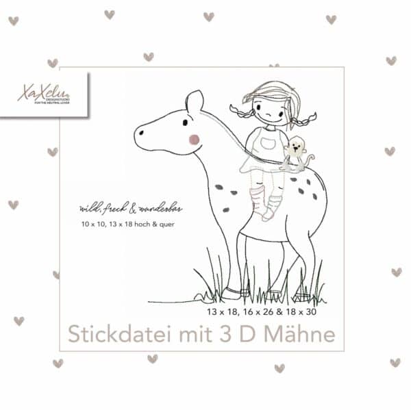 Lotta, Pippi, wild und frech Stickdatei, sticken xaxeludesign