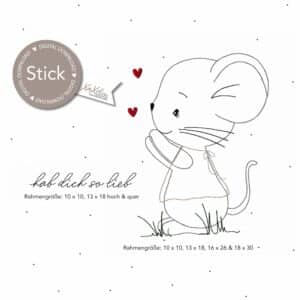 Hab dich lieb Maus Stickdatei, sticken xaxeludesign