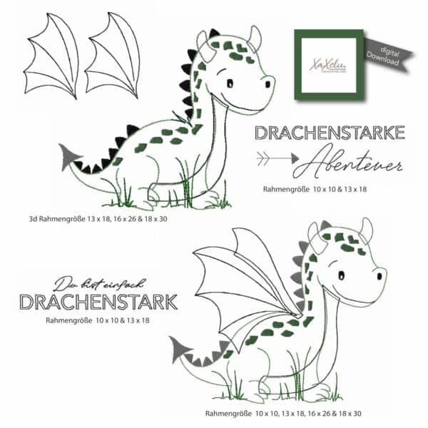 Drache sticken, digitale Datei, sticken und nähen xaxeludesign