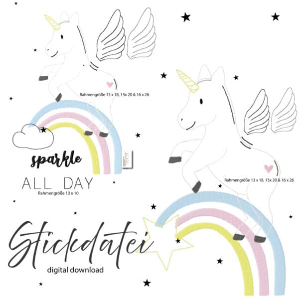 Pegasus, stick, 3 d Xaxeludesign, xaxelu, sticken, Rainbow, digital download