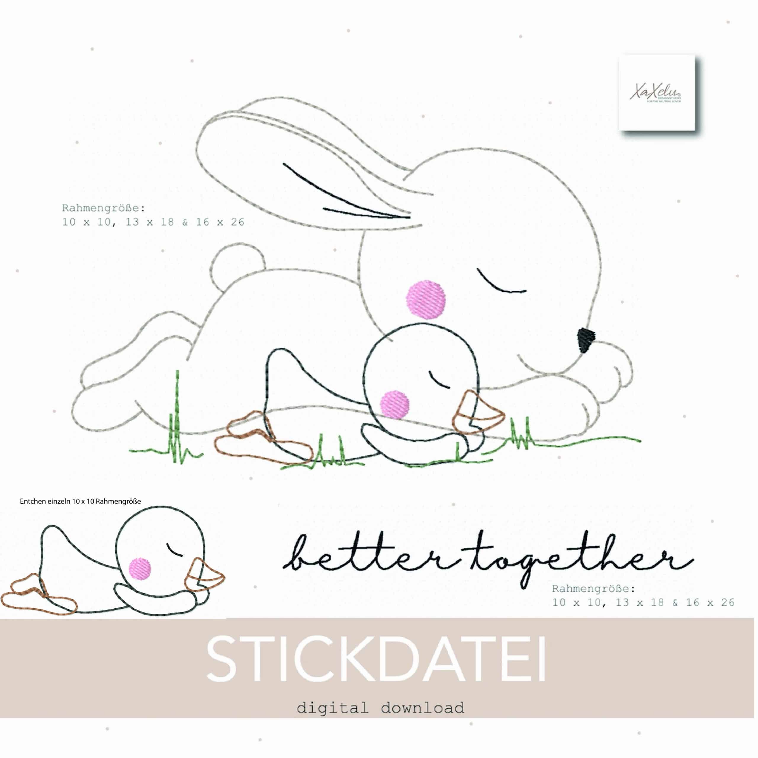 hasi und Ente, stickdatei, xaxelu, digital download