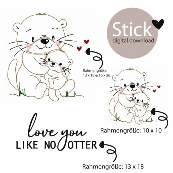 Otter Stickdatei, Stickdatei Tiere, digitale Stickdatei Otter, Stickmuster Otterbaby, Geburt Stickdatei, süße Stickdateien, Oma Geschenk Stickdatei, Love you like no otter, Baby Stickdatei