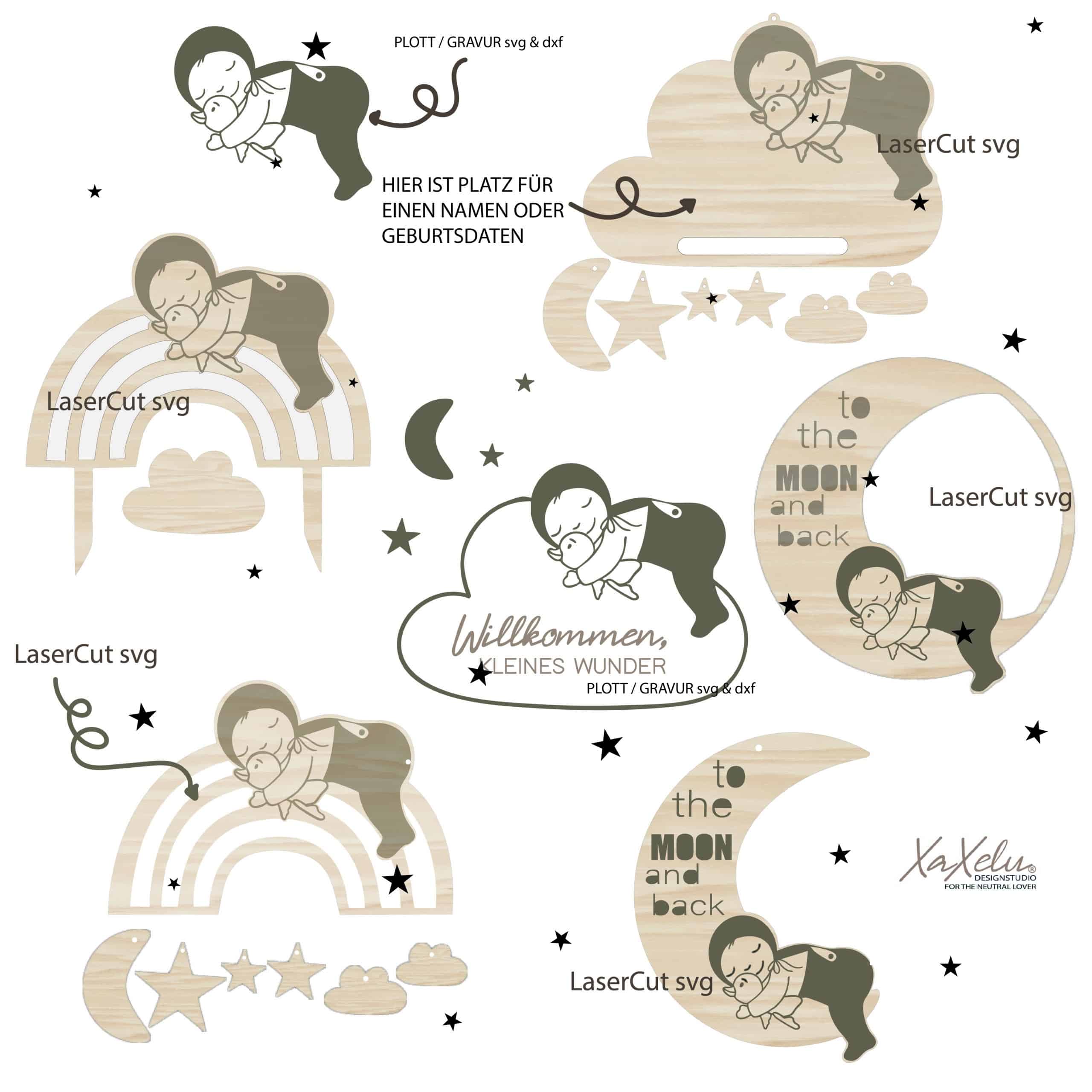 Laserdatei Kinderzimmer, Plotterdatei Baby, SVG Taufe, DIY Geschenk Kind, Geburtsgeschenk personalisiert, Baby Deko Plotter, Lasercut Vorlage