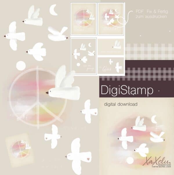 DigiStamp • DigiStamp Download • Peace Love Joy • Friedenstauben • Tauben DigiStamp • digitaler Stempel • Printable Stamps • Sofortdownload Basteln • Karten gestalten • Scrapbooking • Journaling • Hochzeit Karten • Geburtstag Karten • DIY Printable • Bastelvorlage Download • Handgezeichnete DigiStamps • PDF DigiStamp • Aquarell DigiStamp • Basteln mit Kindern • Kreative Geschenke