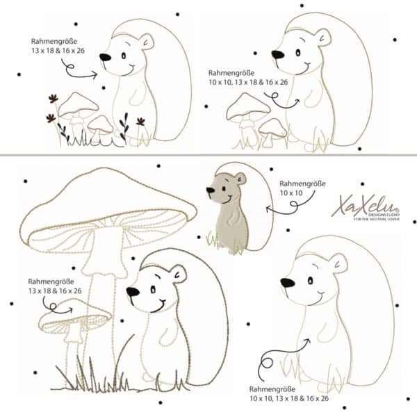 Stickdatei Igel, Stickdatei Herbst, Stickmuster Igel, Stickdatei Pilze, Stickmuster Herbst, Stickdatei Tiere, Doodle Stickdatei, Stickdatei Kinder, Stickdatei Waldtiere, Herbst Stickmuster