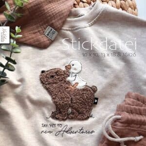 Bär und Ente Elli stickdatei xaxeludesign